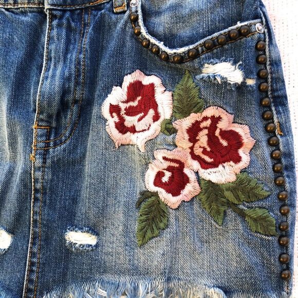 Free People Embroidered Denim Mini Skirt - Picture 5 of 8